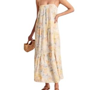 Abercrombie & Fitch Charlie linen maxi dress pastel yellow and blue size M Tall